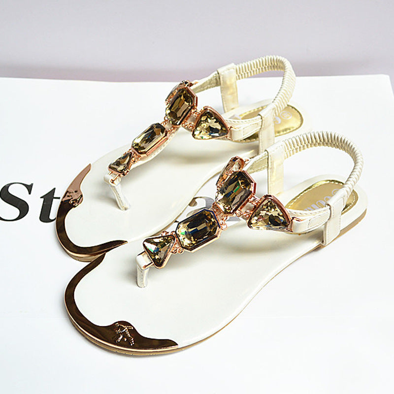 Sandals Women New Summer Sandals Women Shoes Casual Elastic Band Crytal Flat Sandals Light Wearproof Nonslip Women Sandals